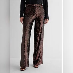 Express Black and Bronze Sequin Wide-Leg high waisted Pants NWT